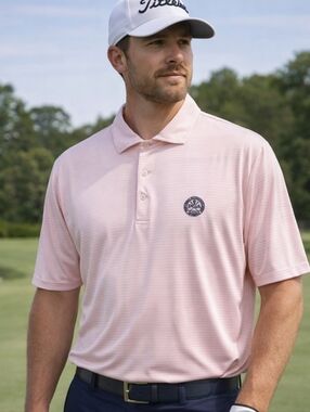 RLX Ralph Lauren PGA Classic Fit Performance Golf Polo Pink Stripe XL Like New